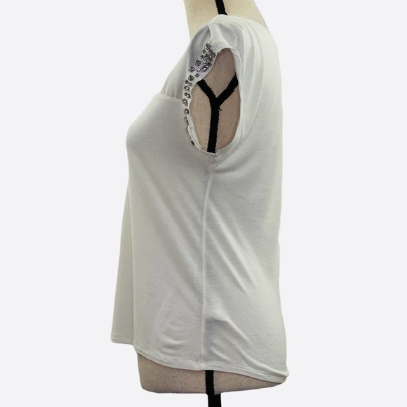 EXPRESS White Embellished Short Sleeve Blouse XS - Picture 4 of 10